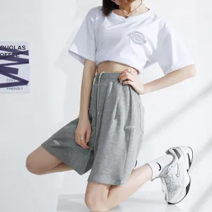 Running Shorts Women Summer Loose Casual High Waist Wide Leg Gray knee length Matching Pants INS Pants Activewear