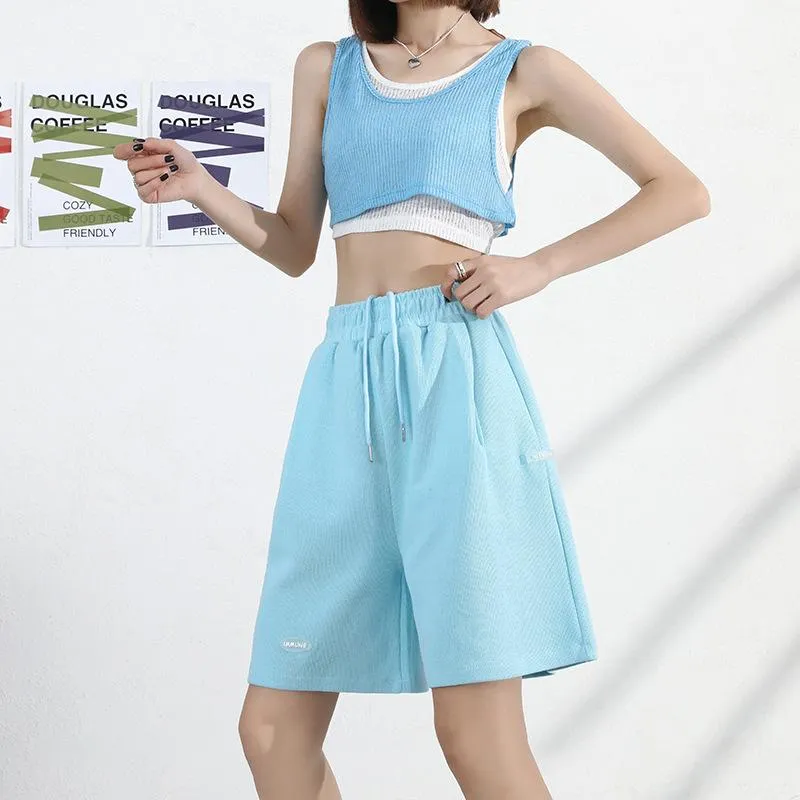 Running Shorts Women Summer Loose Casual High Waist Wide Leg Gray knee length Matching Pants INS Pants Activewear
