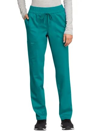 Scrub Pants - Cherokee WW Revolution Women's Mid Rise Tapered Leg Drawstring Pant - Teal Blue, WW105