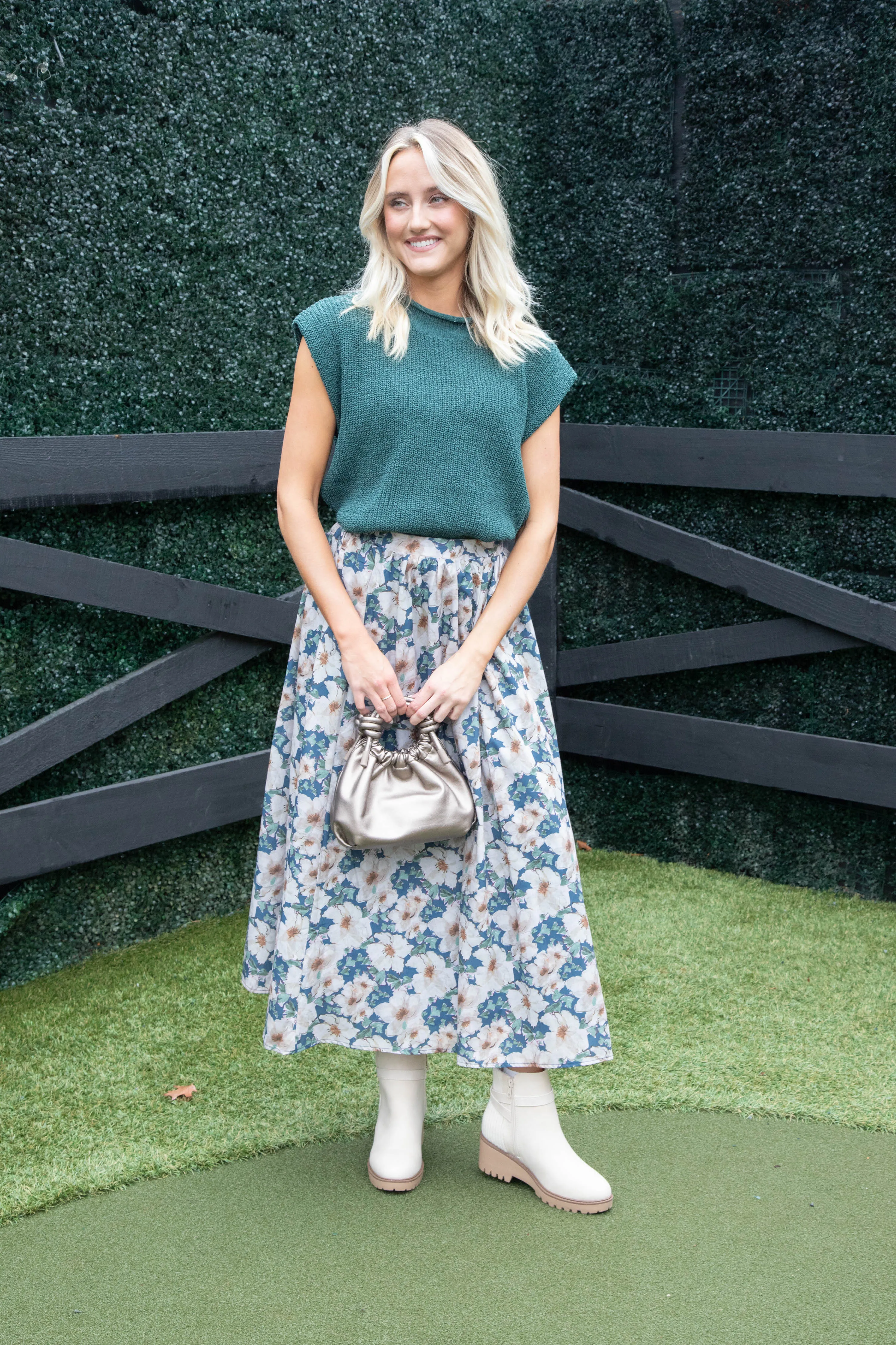 Seren Floral Midi Skirt, Navy Multi