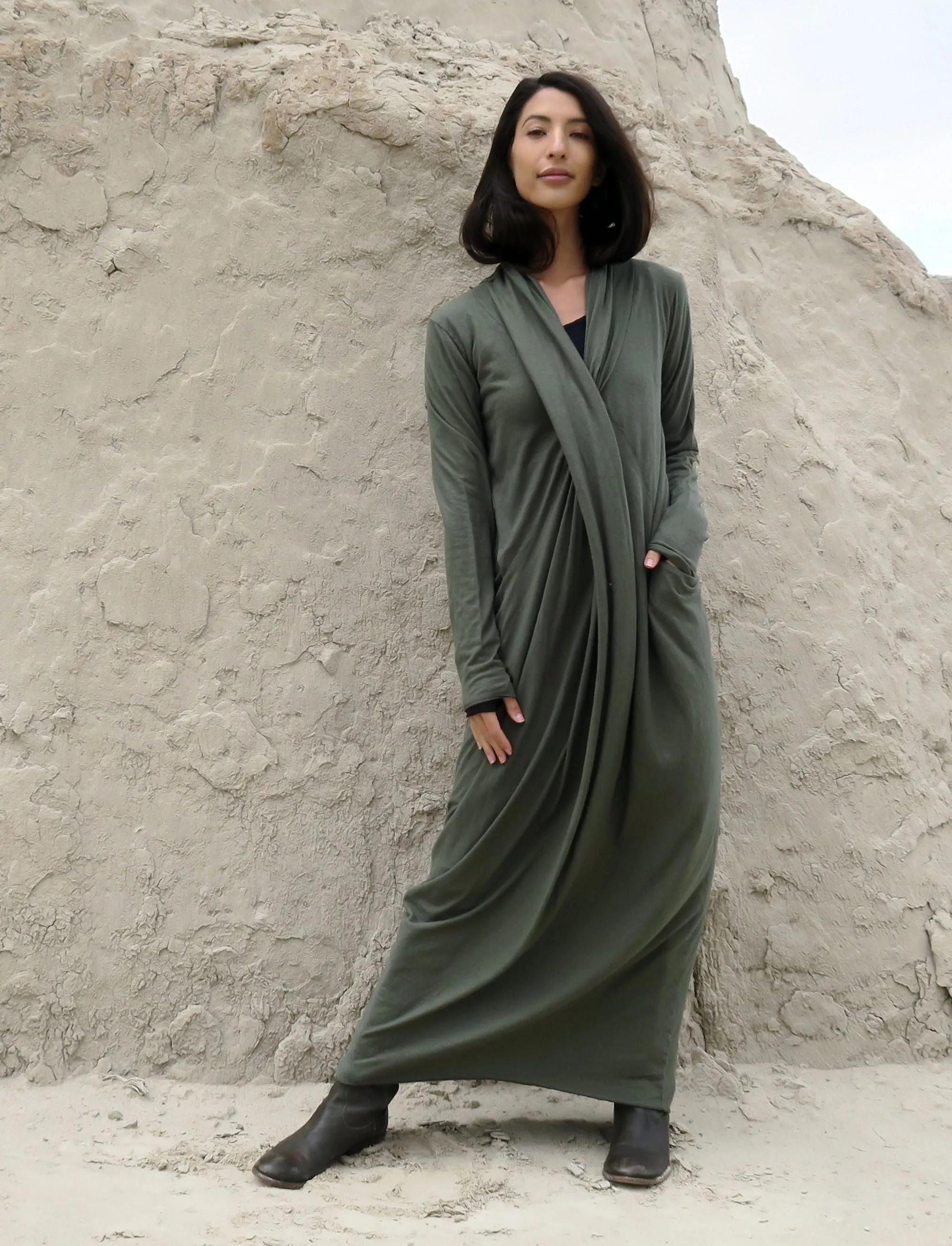 Shawl Collar Origami Long Dress