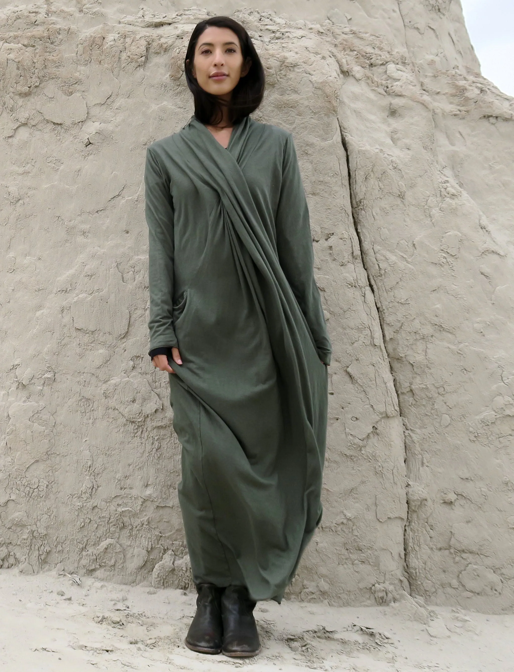 Shawl Collar Origami Long Dress