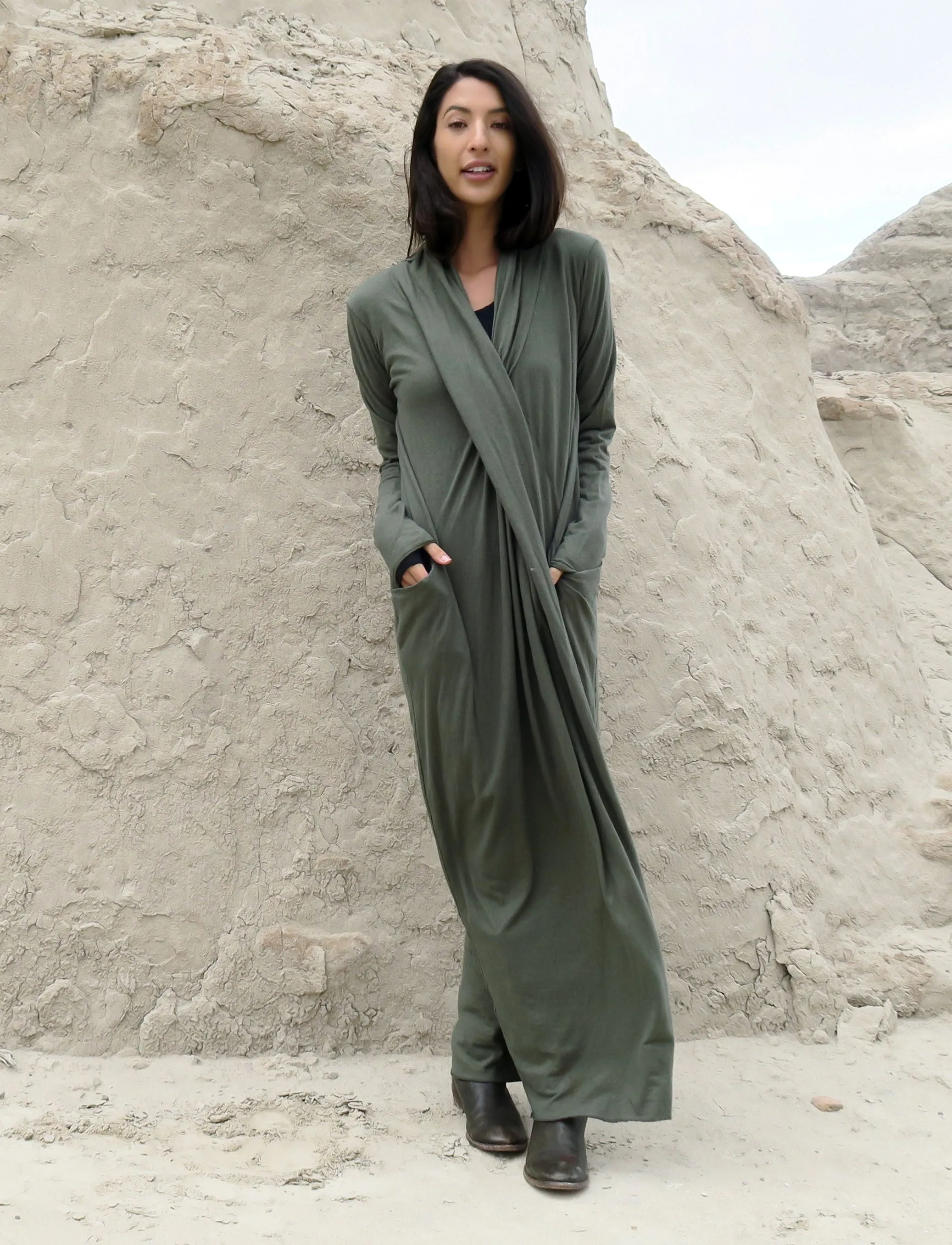 Shawl Collar Origami Long Dress