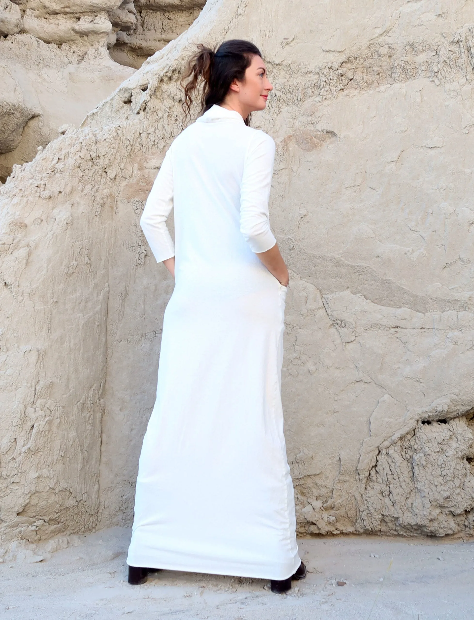 Shawl Collar Origami Long Dress
