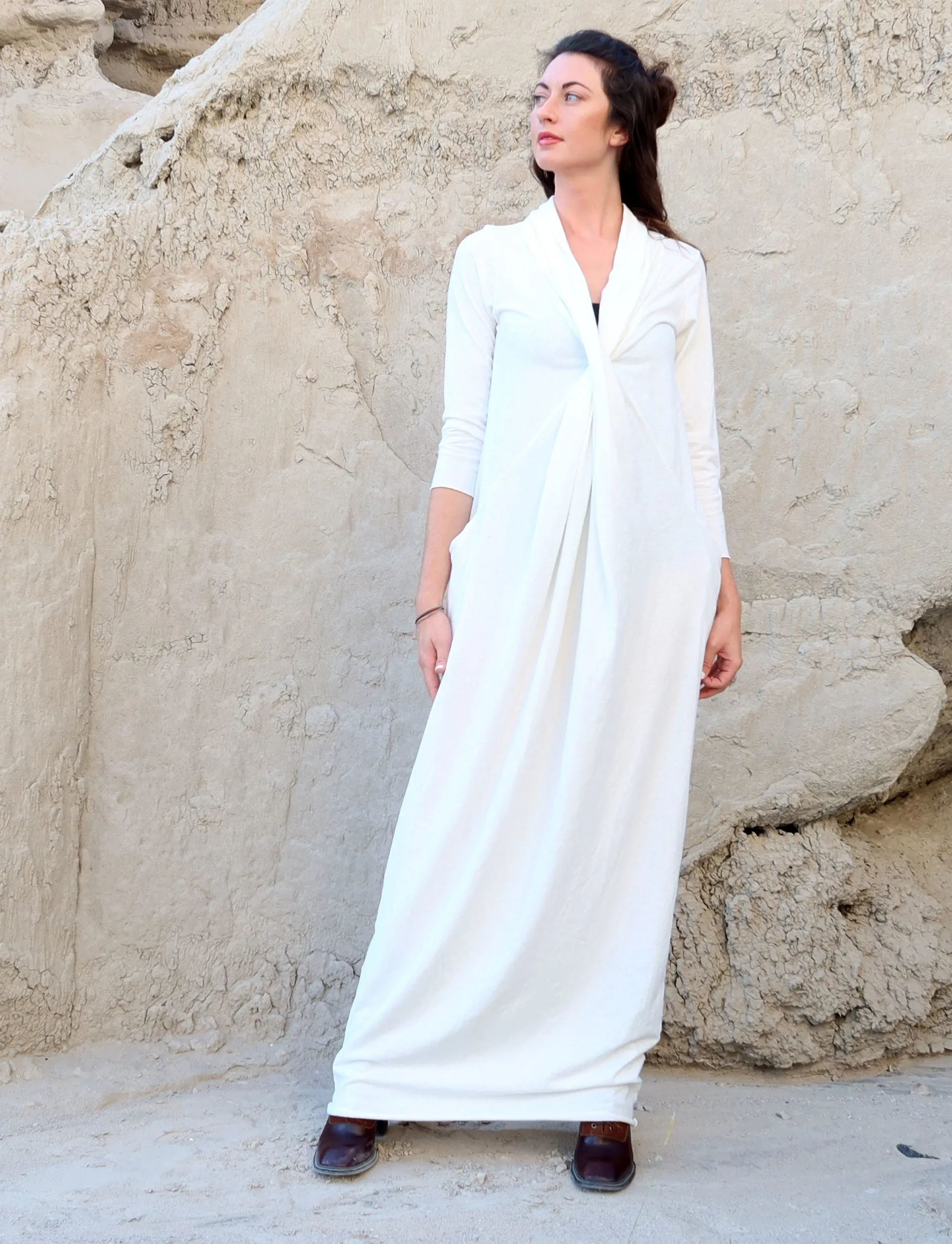 Shawl Collar Origami Long Dress