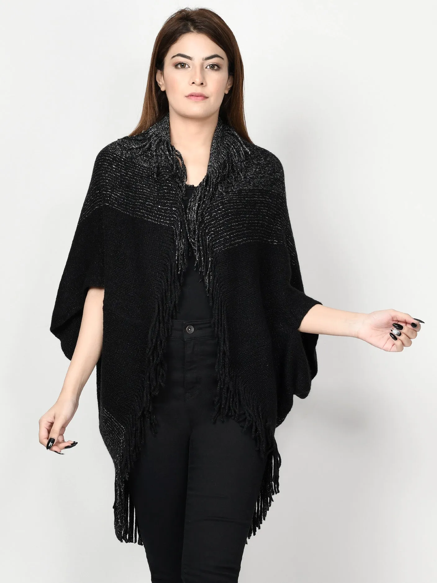 Shimmer Fringe Cape Shawl
