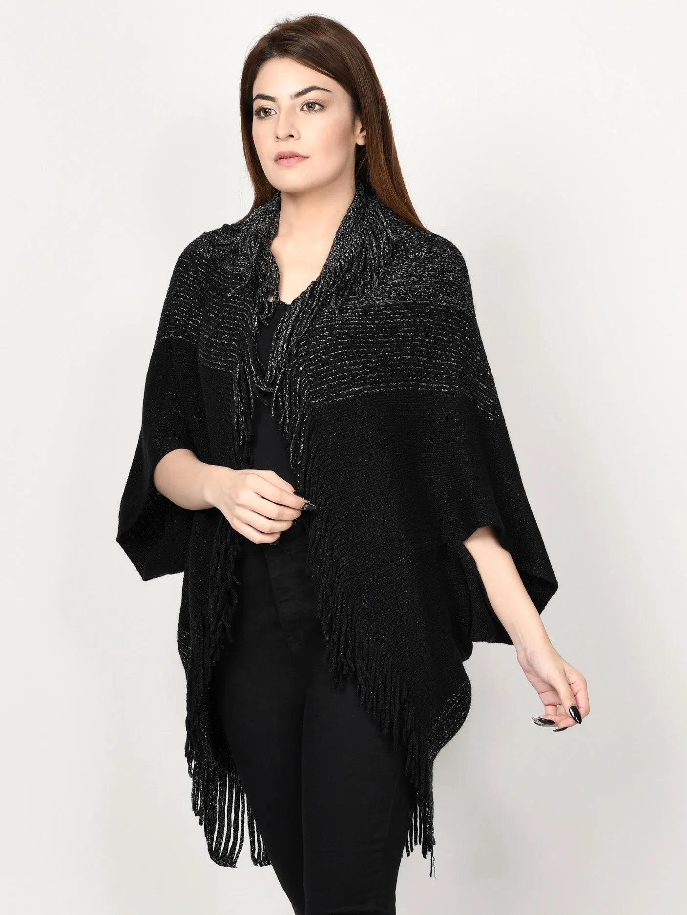 Shimmer Fringe Cape Shawl