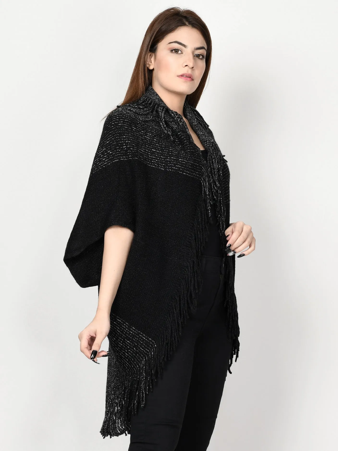 Shimmer Fringe Cape Shawl
