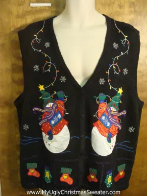 Snowmen Stringing Lights Funny Christmas Sweater Vest