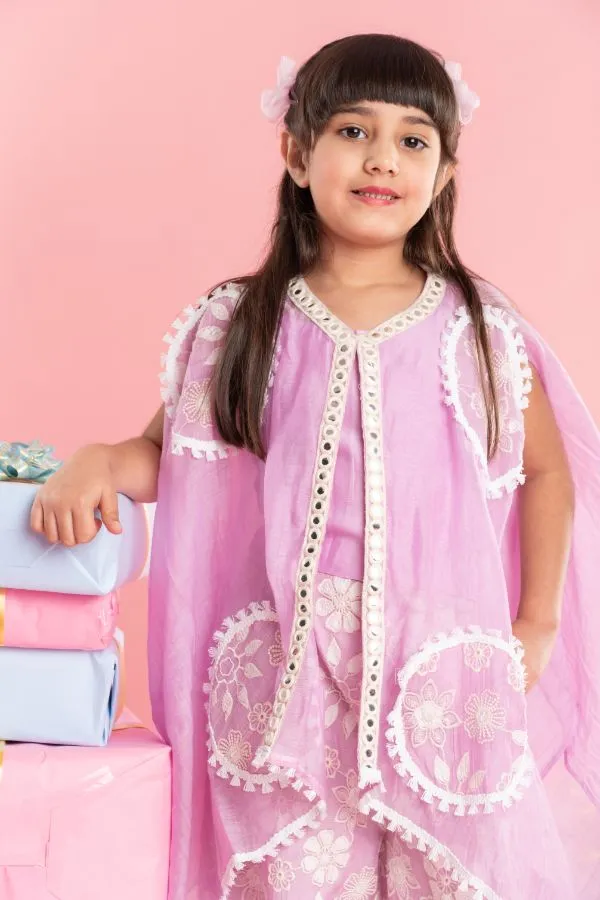 Spaghetti Strap Top With Embroidered Cape And Palazzo