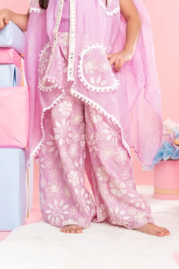 Spaghetti Strap Top With Embroidered Cape And Palazzo
