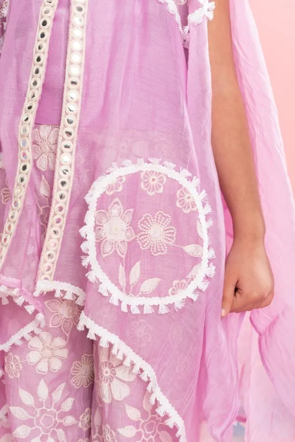Spaghetti Strap Top With Embroidered Cape And Palazzo