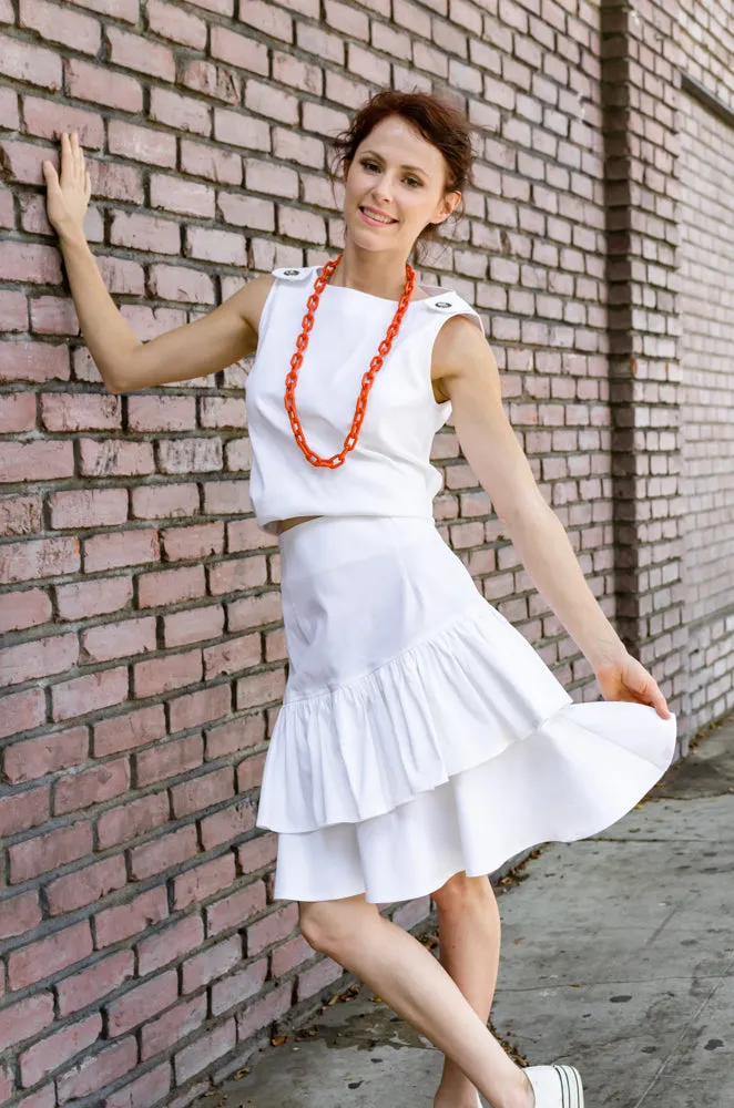 Spring Summer Women's Stretchy Cotton Redford Asymmetrical Ruffle Skirt