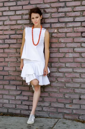Spring Summer Women's Stretchy Cotton Redford Asymmetrical Ruffle Skirt