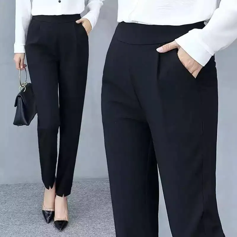 Summer OL Trendy Elegant Casual Women Long Pants Thin High Waist Pants