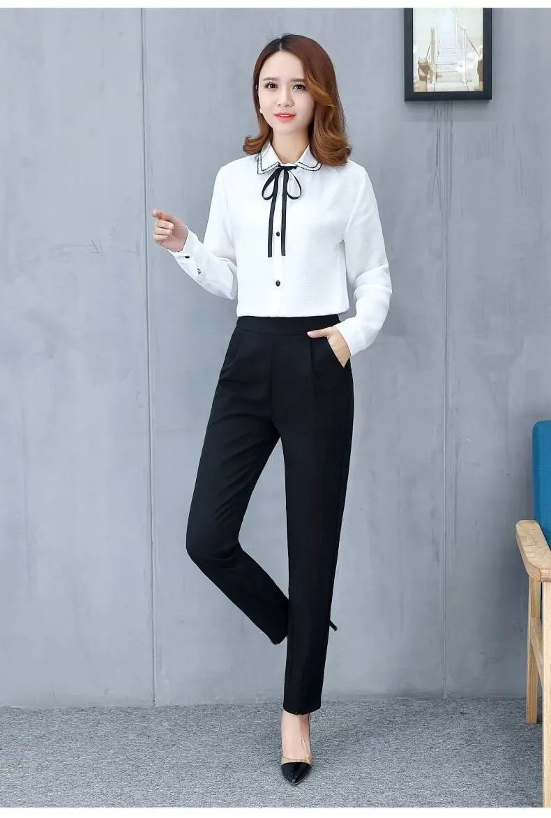 Summer OL Trendy Elegant Casual Women Long Pants Thin High Waist Pants