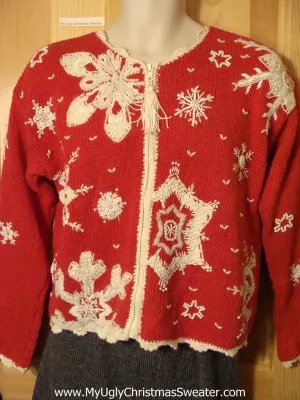 Tacky Cheap Ugly Christmas Sweater with Huge Festive Snowflakes (f537)