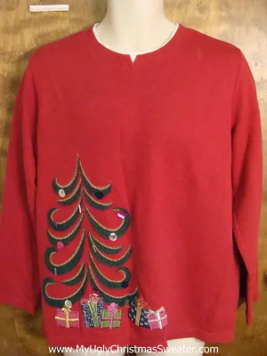 Tacky Red Christmas Sweater with Bad Tree