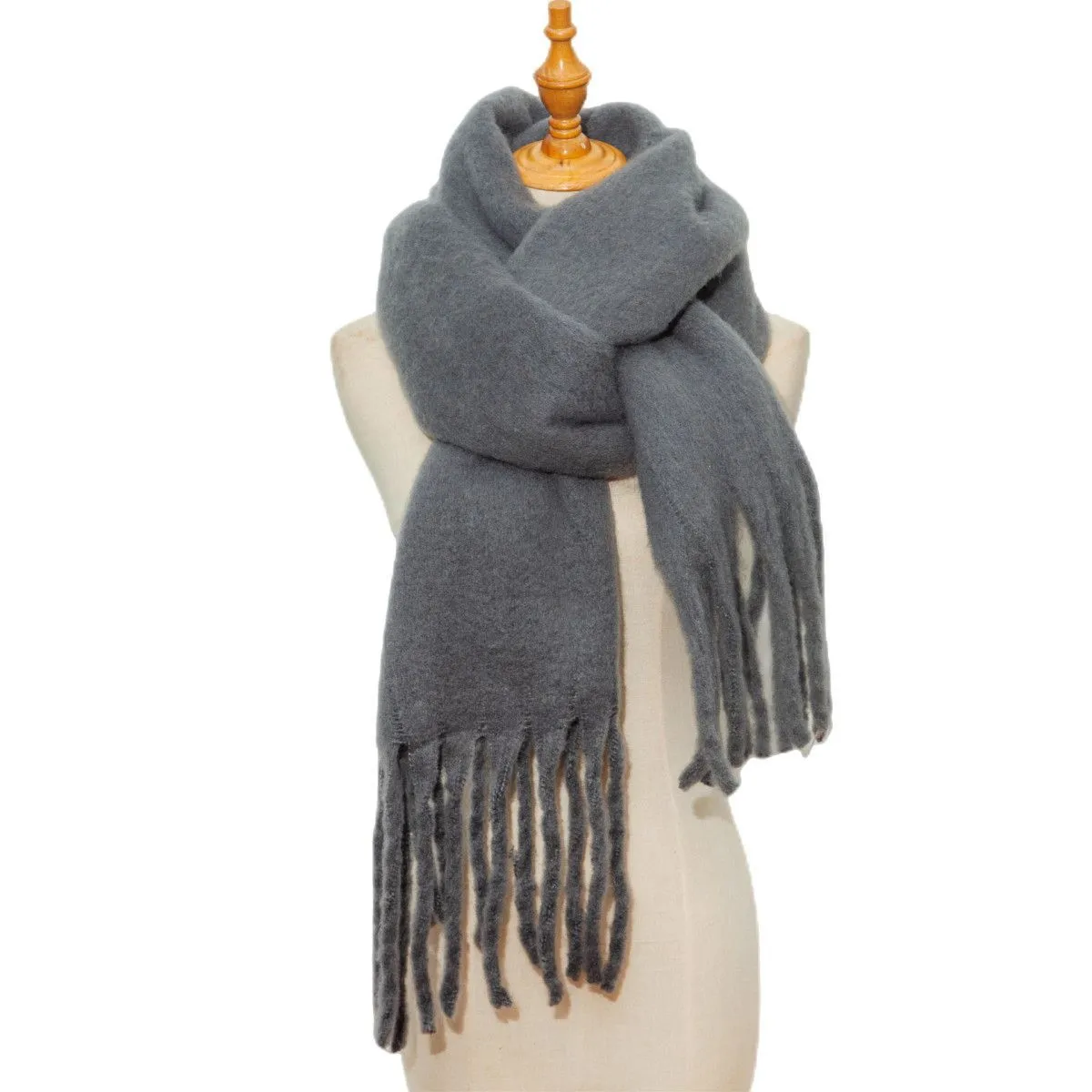 Thick Women's Scarf in Mohair Twist Braid, Stylish Plush Winter Accessory for Warmth and Elegance