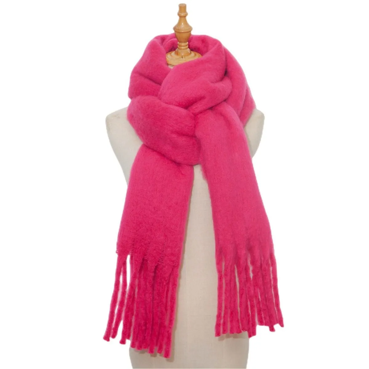 Thick Women's Scarf in Mohair Twist Braid, Stylish Plush Winter Accessory for Warmth and Elegance