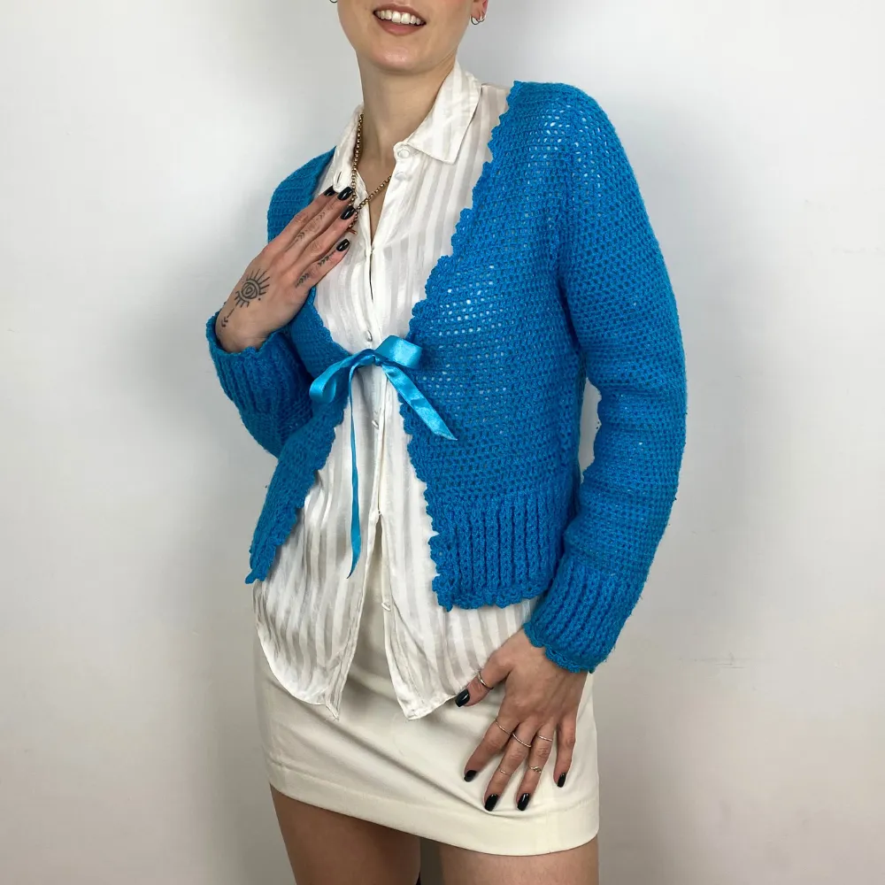 Turquoise Crochet Cardigan - XS