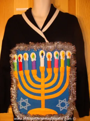 Ugly Christmas Sweater Party Hanukkah Sweater  Menorah (j303)