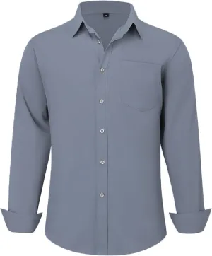 Uniform Unicorn Men's Formal Slate Gray Shirt - Slim Fit Long Sleeve with Pocket | Office Wear | Formal Wear | Daily Wear (Shirt_Slate Gray)