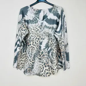 V-Neck Sweater with Pattern, Long Sleeve
