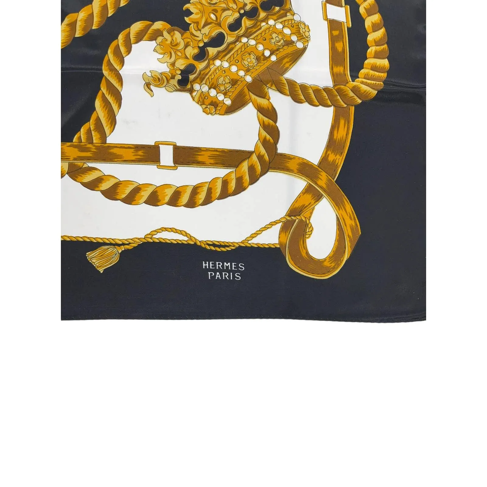 Vintage 90’s Hermes Silk Logo Scarf Jewelry Print Black