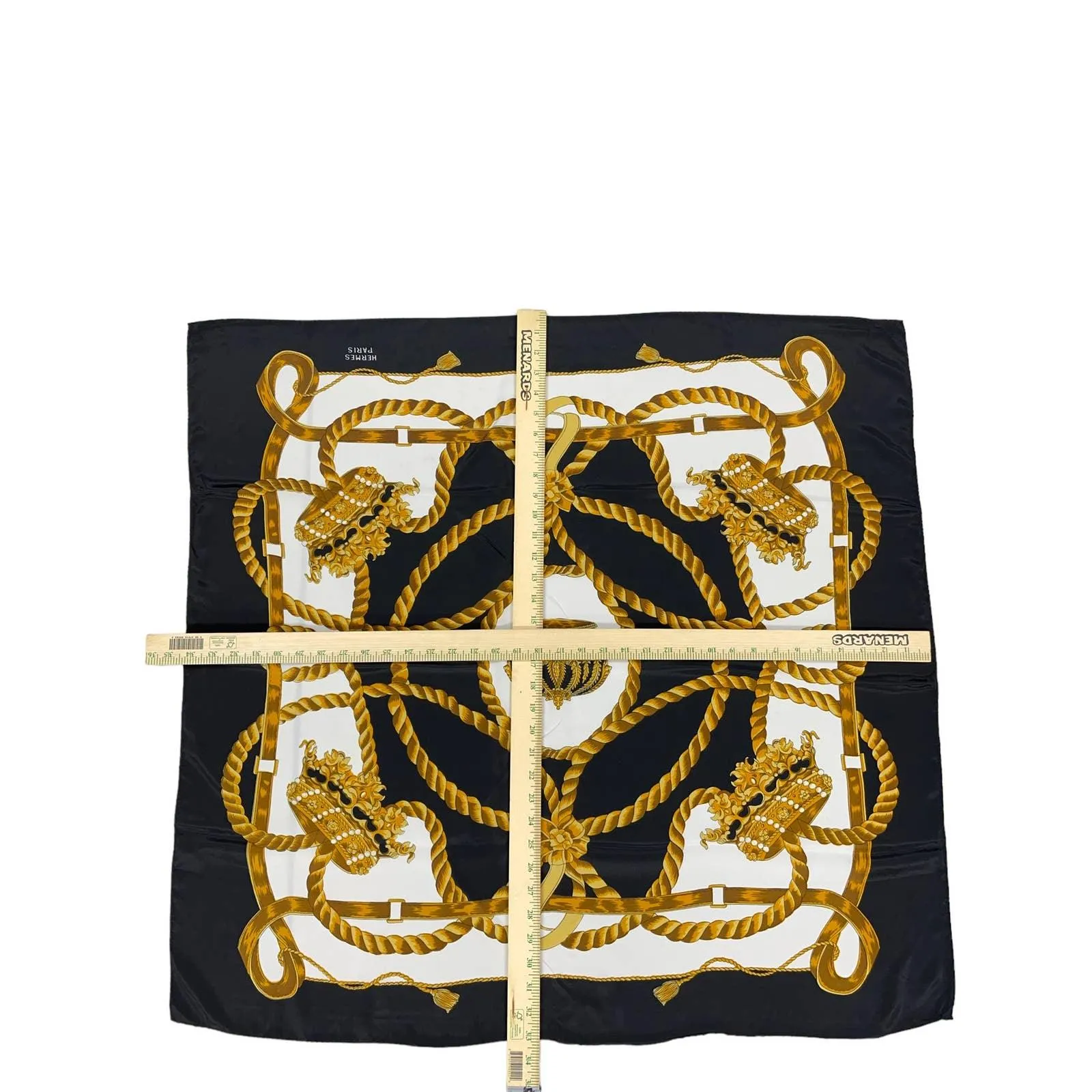 Vintage 90’s Hermes Silk Logo Scarf Jewelry Print Black