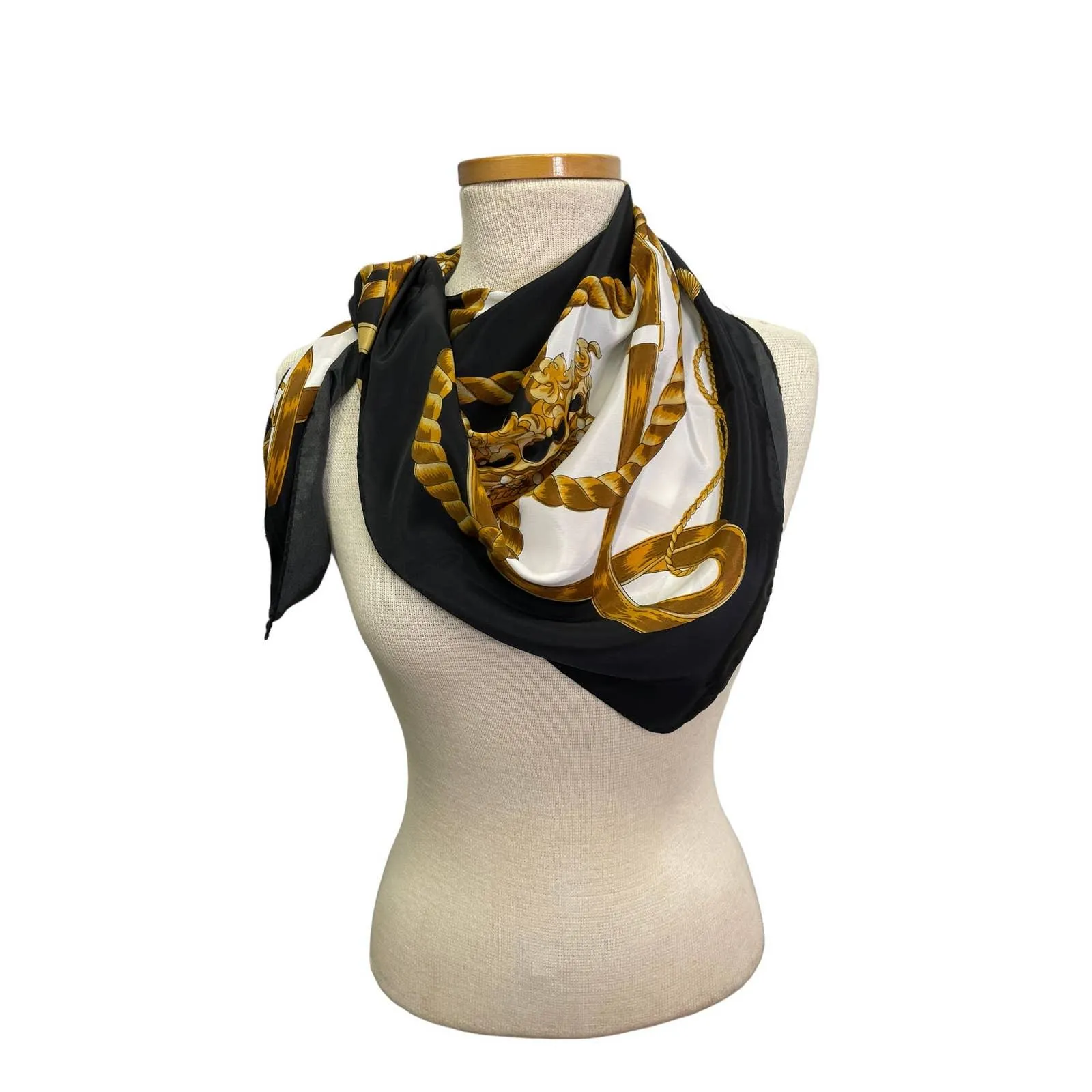 Vintage 90’s Hermes Silk Logo Scarf Jewelry Print Black