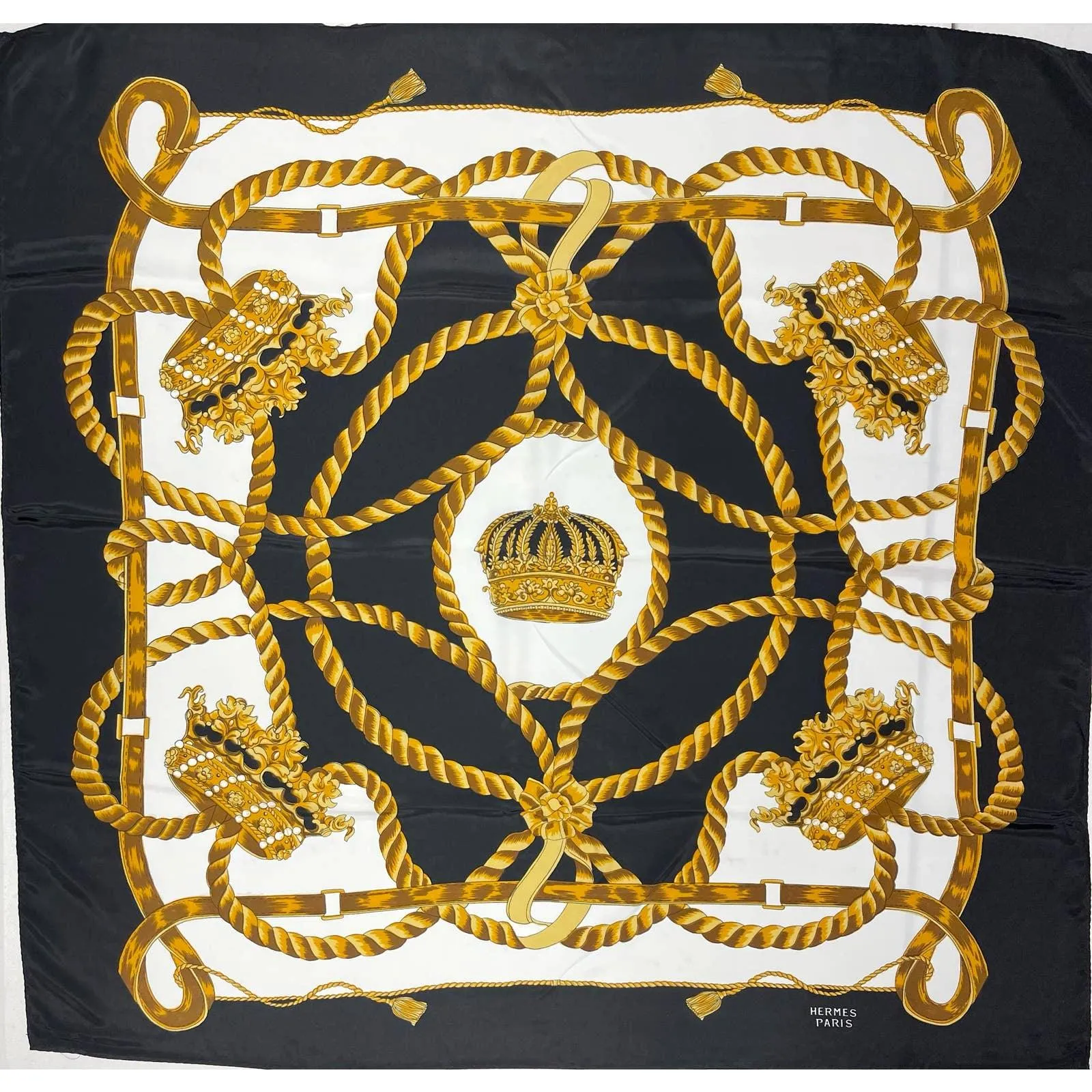 Vintage 90’s Hermes Silk Logo Scarf Jewelry Print Black