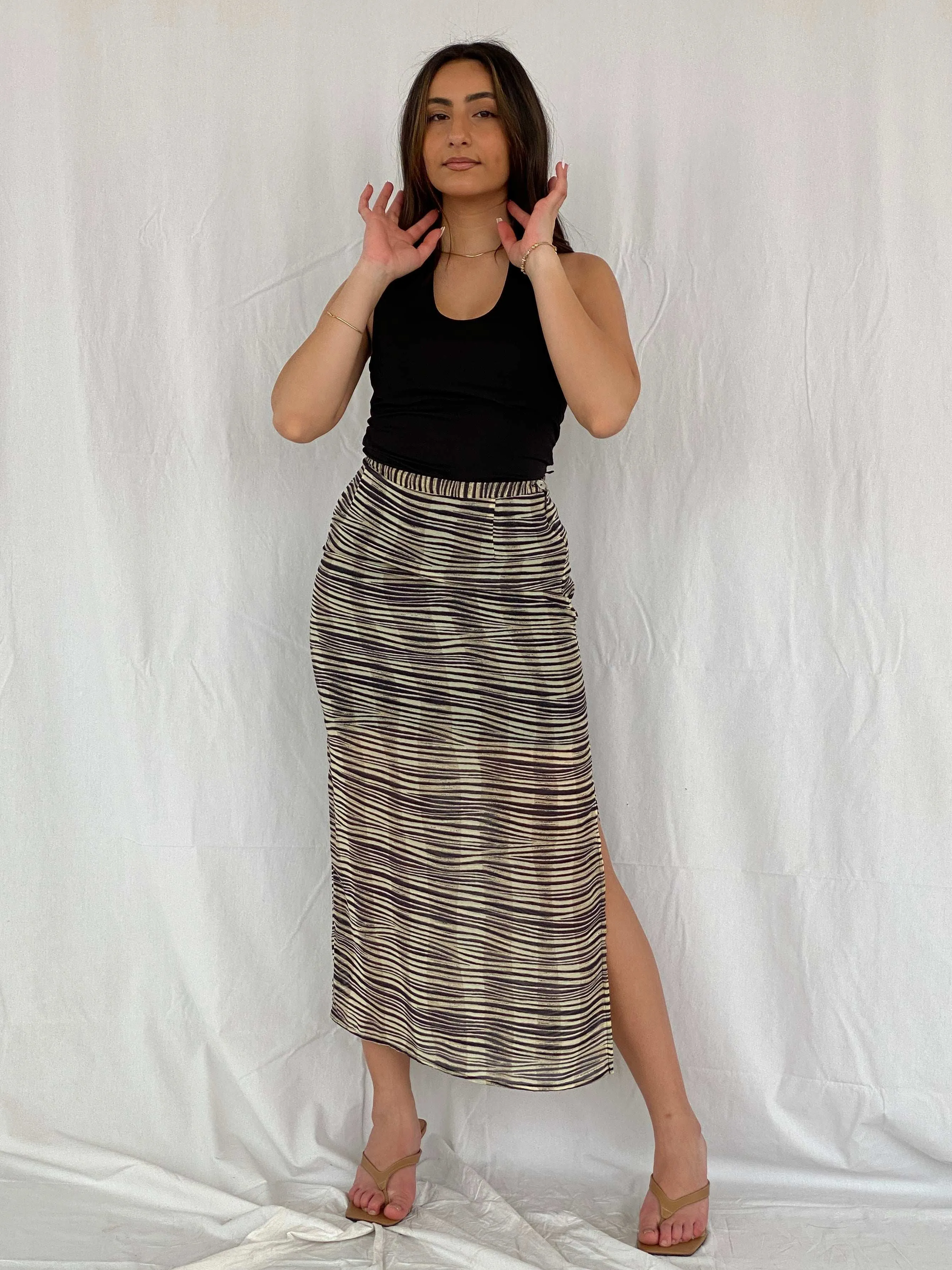 Vintage 90s OMBRALUCE Zebra Print Maxi Sheer Skirt - Size M