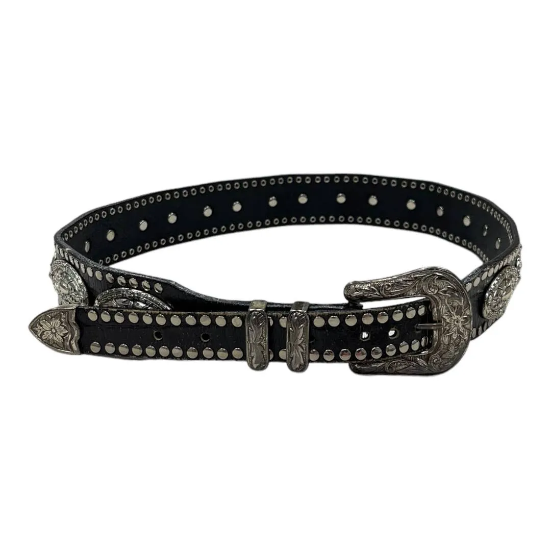 Vintage 90’s Saks Fifth Avenue Silver Medallion Leather Belt