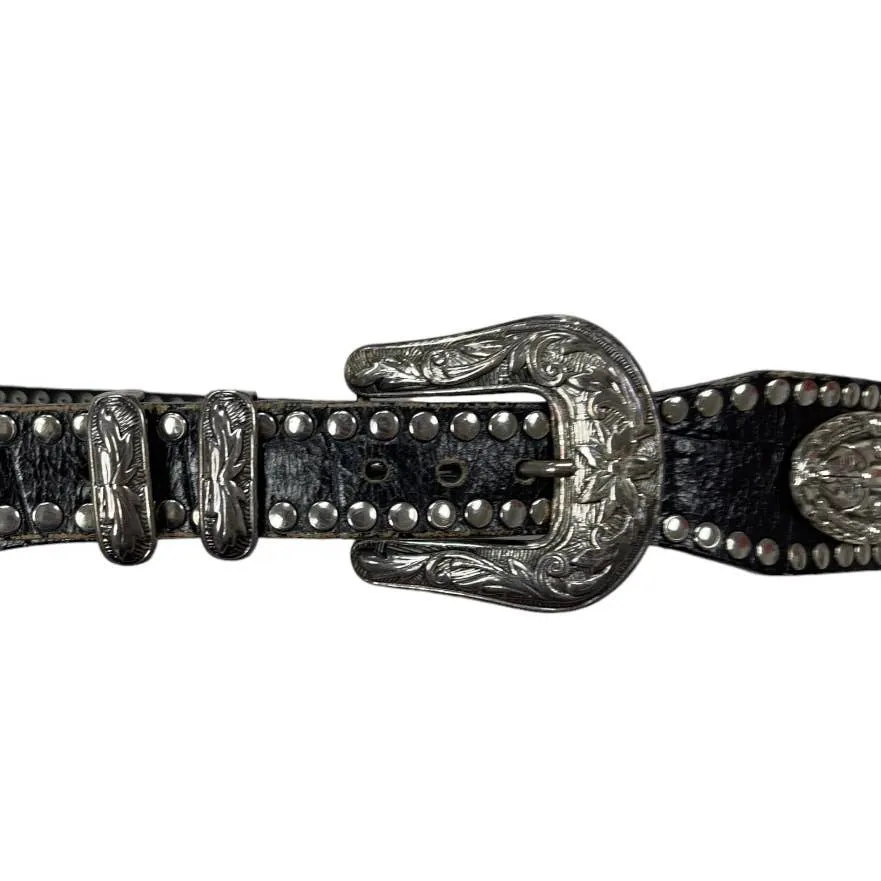 Vintage 90’s Saks Fifth Avenue Silver Medallion Leather Belt