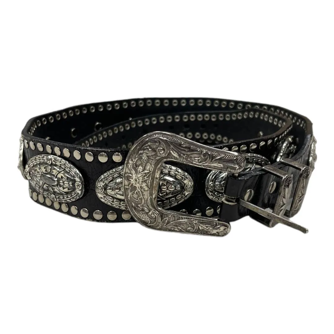 Vintage 90’s Saks Fifth Avenue Silver Medallion Leather Belt