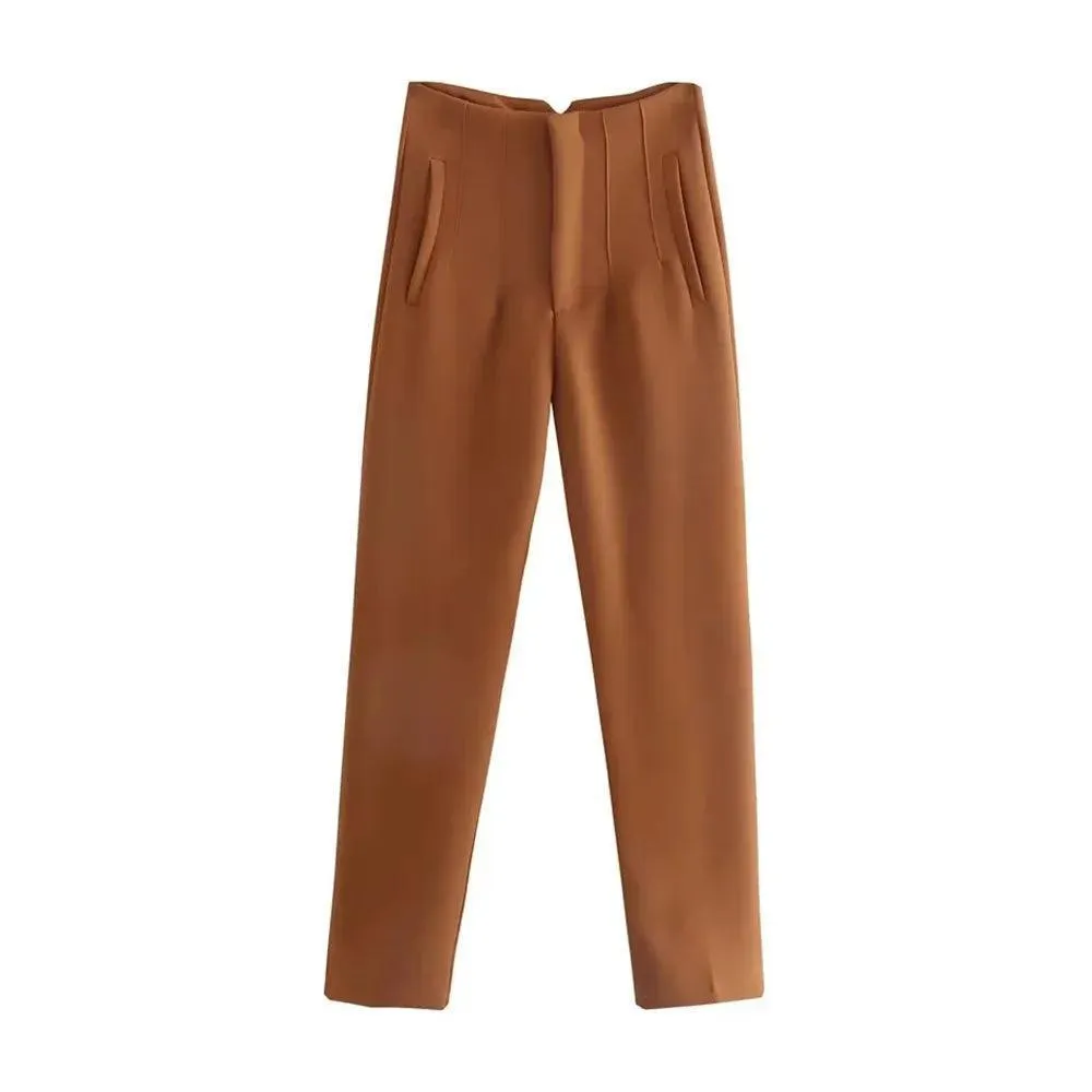 Vintage High Waist Zipper Pencil Pants: Classic Style Women's Trousers