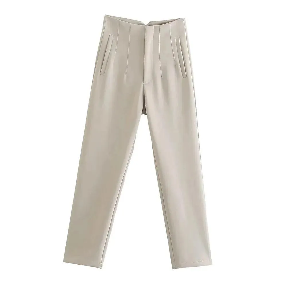 Vintage High Waist Zipper Pencil Pants: Classic Style Women's Trousers