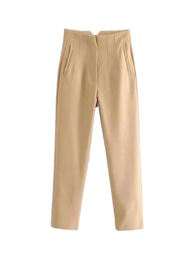 Vintage High Waist Zipper Pencil Pants: Classic Style Women's Trousers