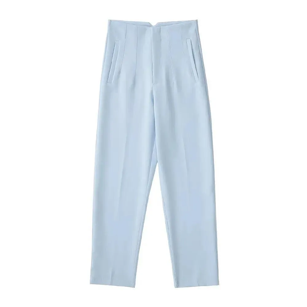 Vintage High Waist Zipper Pencil Pants: Classic Style Women's Trousers
