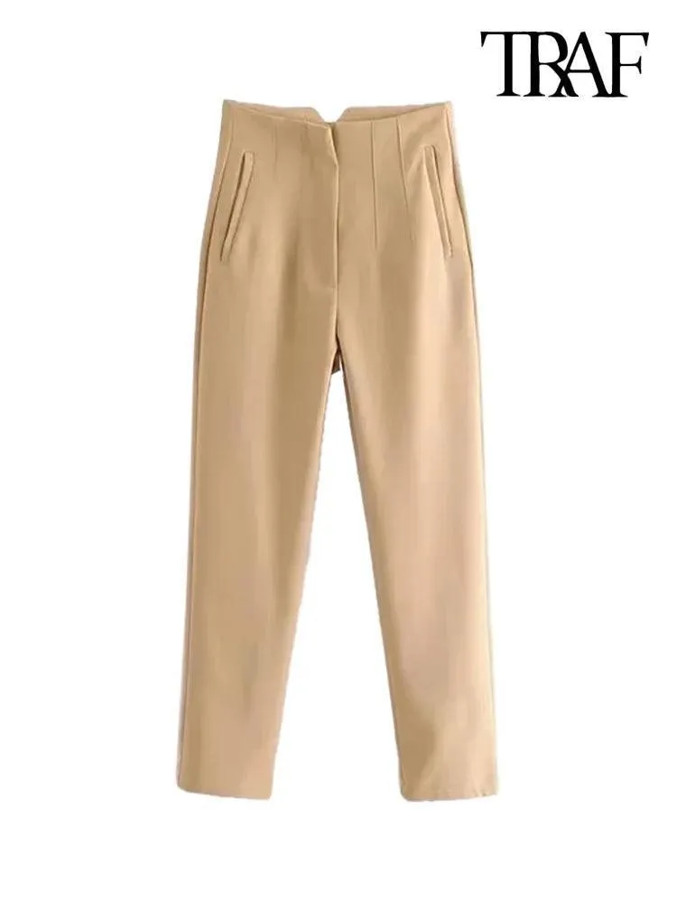 Vintage High Waist Zipper Pencil Pants: Classic Style Women's Trousers