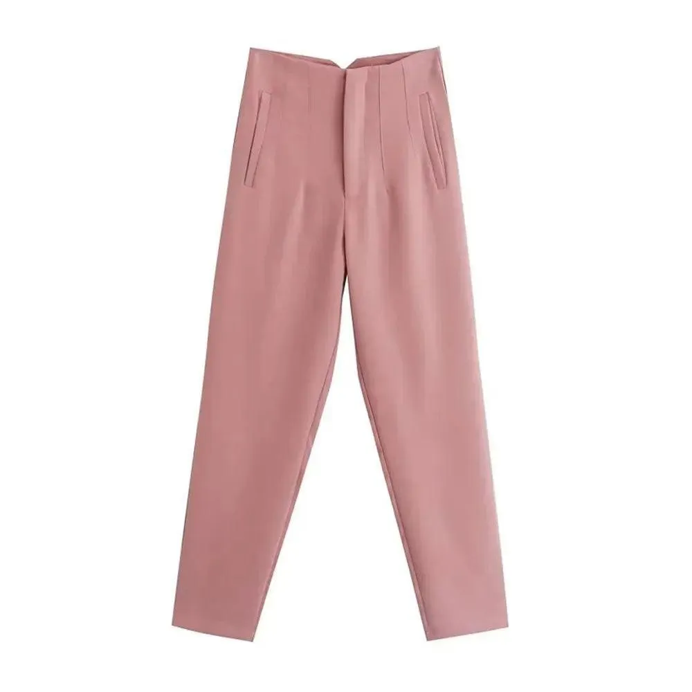 Vintage High Waist Zipper Pencil Pants: Classic Style Women's Trousers