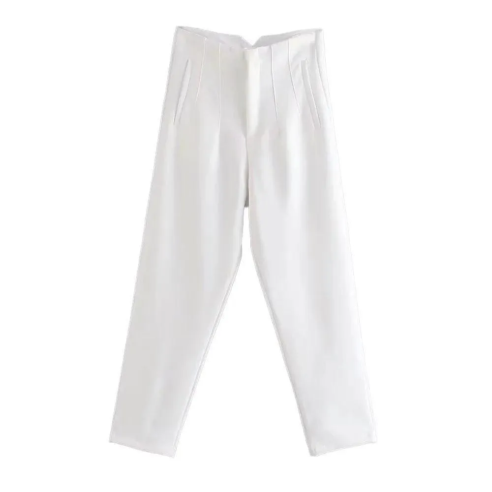 Vintage High Waist Zipper Pencil Pants: Classic Style Women's Trousers