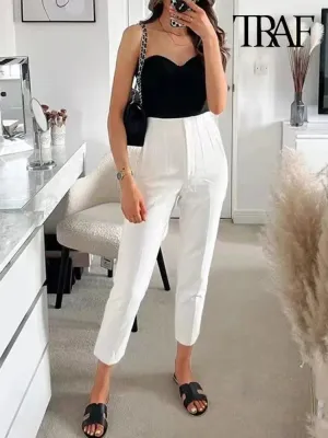 Vintage High Waist Zipper Pencil Pants: Classic Style Women's Trousers