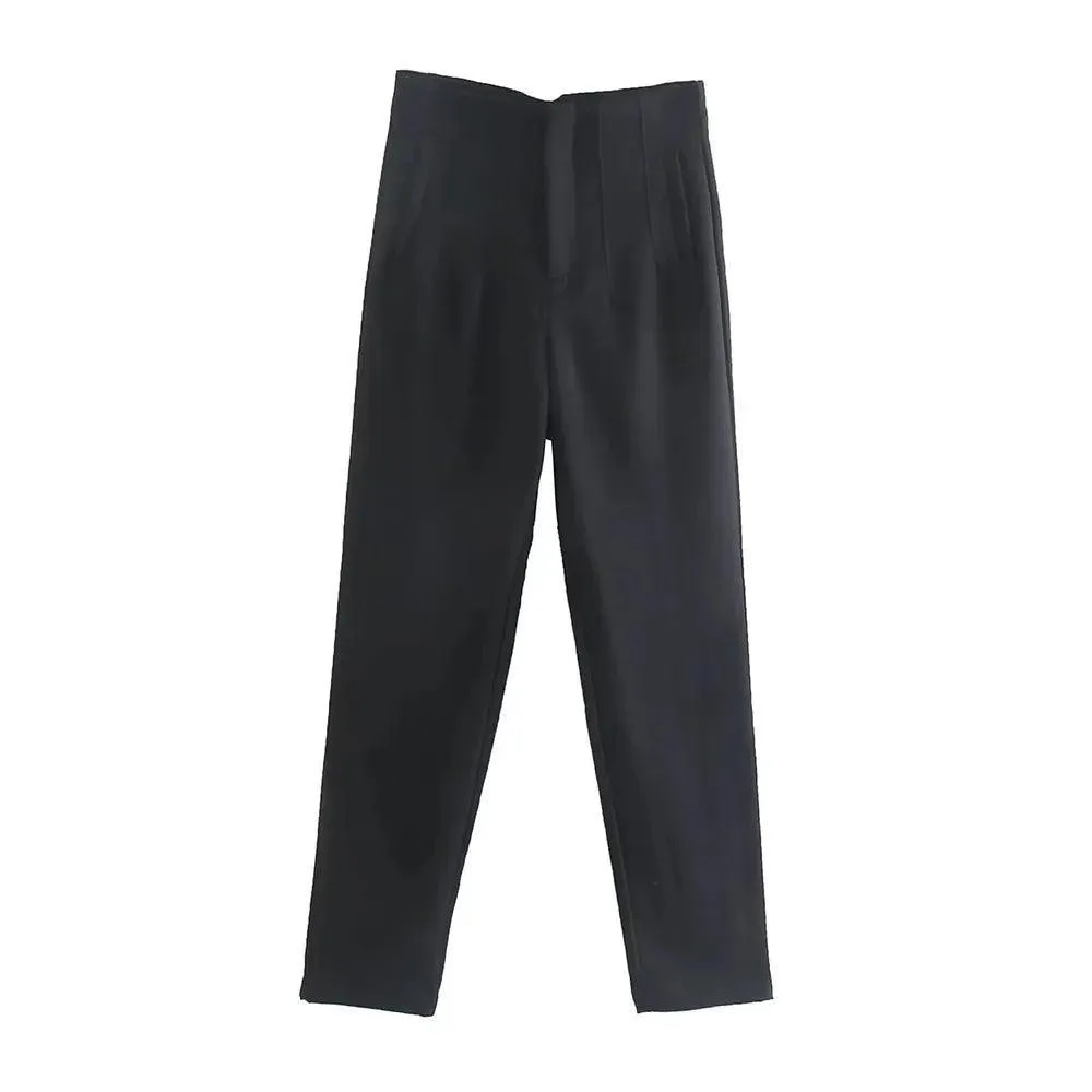 Vintage High Waist Zipper Pencil Pants: Classic Style Women's Trousers