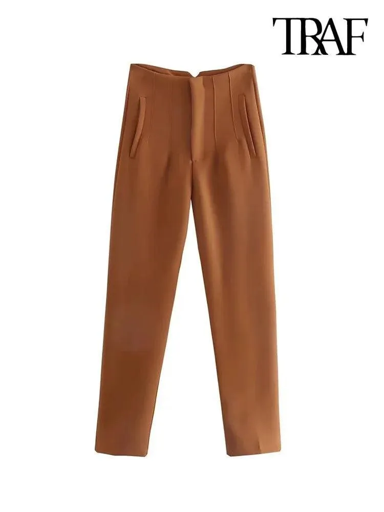 Vintage High Waist Zipper Pencil Pants: Classic Style Women's Trousers