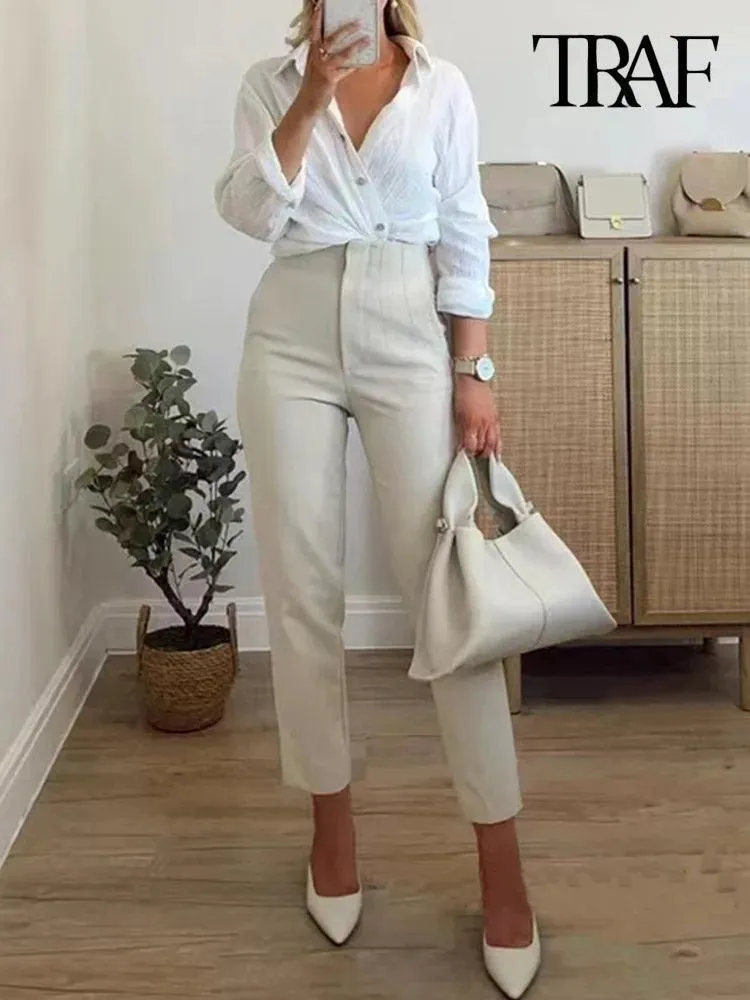 Vintage High Waist Zipper Pencil Pants: Classic Style Women's Trousers