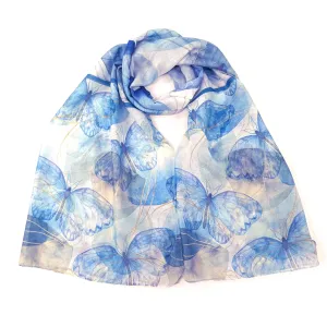 Watercolour Butterfly Scarf -  Sky Blue (50x180cm)