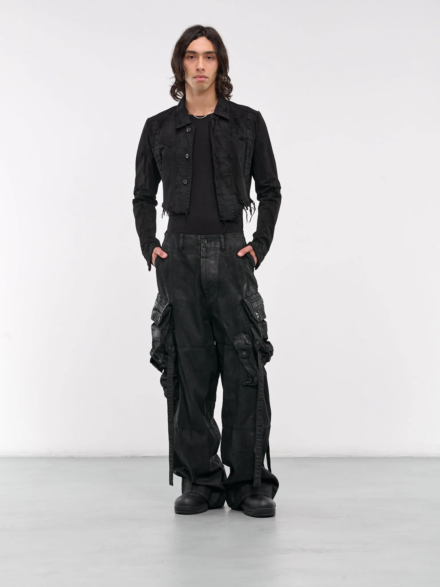 Waxed Cargo Pants (879PAM3-C-BLACK)