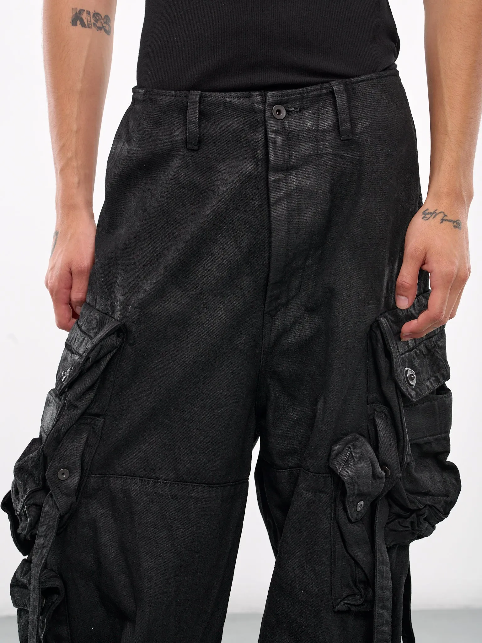 Waxed Cargo Pants (879PAM3-C-BLACK)